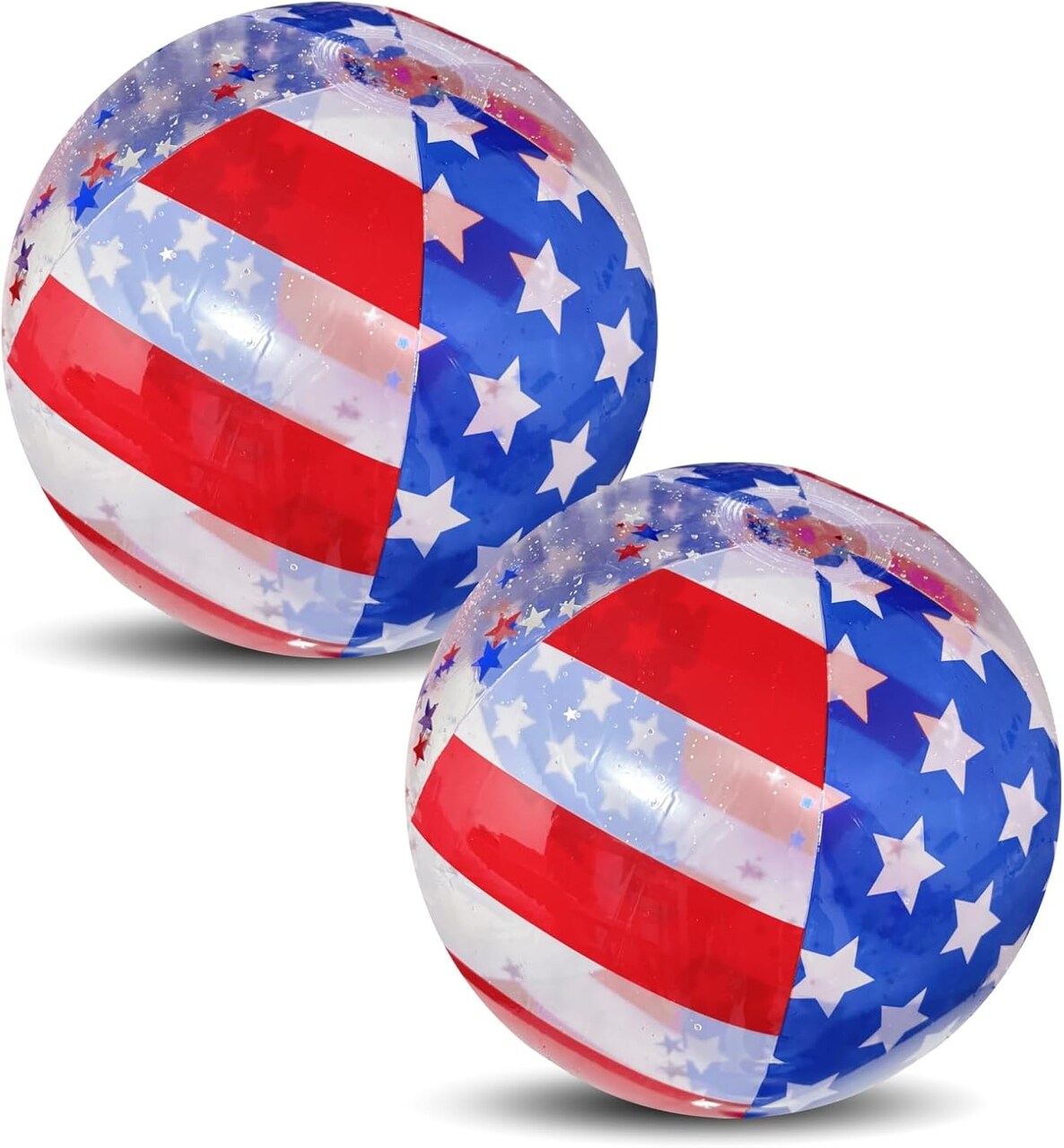 2 Pack Patriotic Inflatable Beach Ball Filled with Stars Confetti